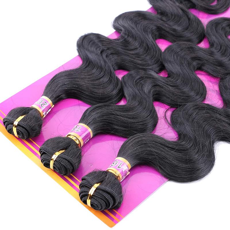3 Bundles Body Wave Synthetic Hair Weave Extensions 16 18 20 Inches Mixed Color Black Hair Weft (1#) 2
