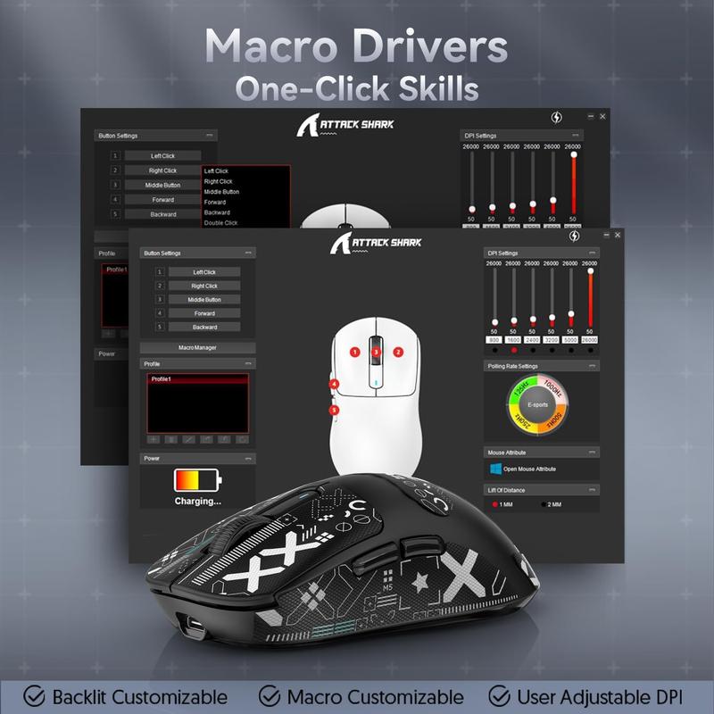 ATTACK SHARK X3 49g SUPERLIGHT Mouse with Tape, PixArt PAW3395 Gaming Sensor, BT/2.4G Wireless/Wired Gaming Mouse, 6 Adjustable DPI 26000, 200 Hrs Battery, Office Mice for Win11/Xbox/PS/Mac 3