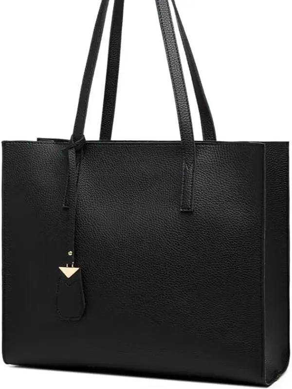 Women's Tote Bag Large Handbag Soft Leather Simple Shoulder Bag with Zipper for School Work Leisure (A-Black) 2