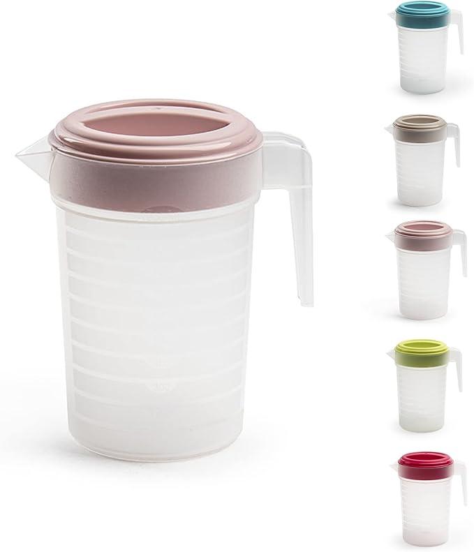 PLASTIFIC Food Grade Jug - Perfect for Stock Gravy - Microwave Safe - Kitchen Homebrew Liquids - Microwave Safe Pitcher (with Pink Lid, 2L) 0