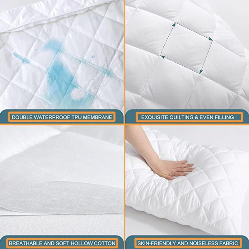 Pack of 4 Zipped Pillow Protector Waterproof Quilted Pillow, White Zippered Bed Pillow Covers Set Quilted Pillowcase, Luxury 100% Microfiber Pillows Encasement Extra Soft, Ant-Allergy & Breathable Comfortable for Bed Protectors Pillow Case (50 x 75 cm) 3