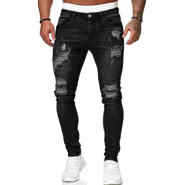 Men's Slim Fit Jeans Stretch Destroyed Ripped Skinny Jeans Side Striped Denim Pants. Men's Casual Street Style Distressed Medium Stretch Denim Pants. Menswear Trouser Streetwear Operator Pocket Plain. Beige