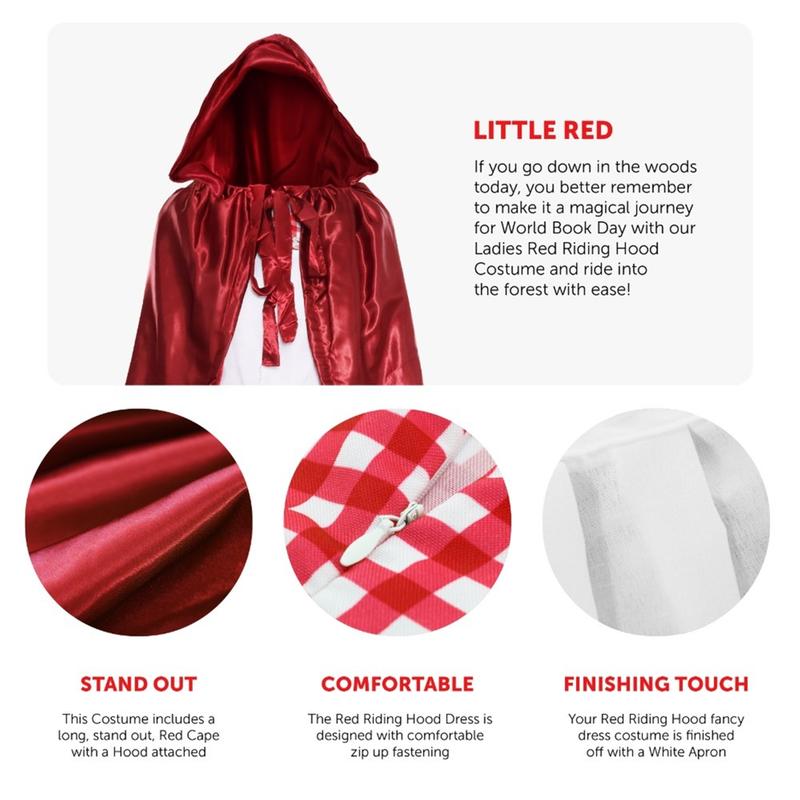Women's Little Red Riding Hood Costume with Cape and Accessories for Halloween and World Book Day - Clothing, Womenswear Ladies Dress Comfort Multicolor 2