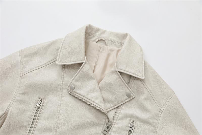 Product Introduction of NEW New Coal graysty le Women's washed leather jacket with belt, short coat with downgraded zipper and vintage lapel jacket HOT 3