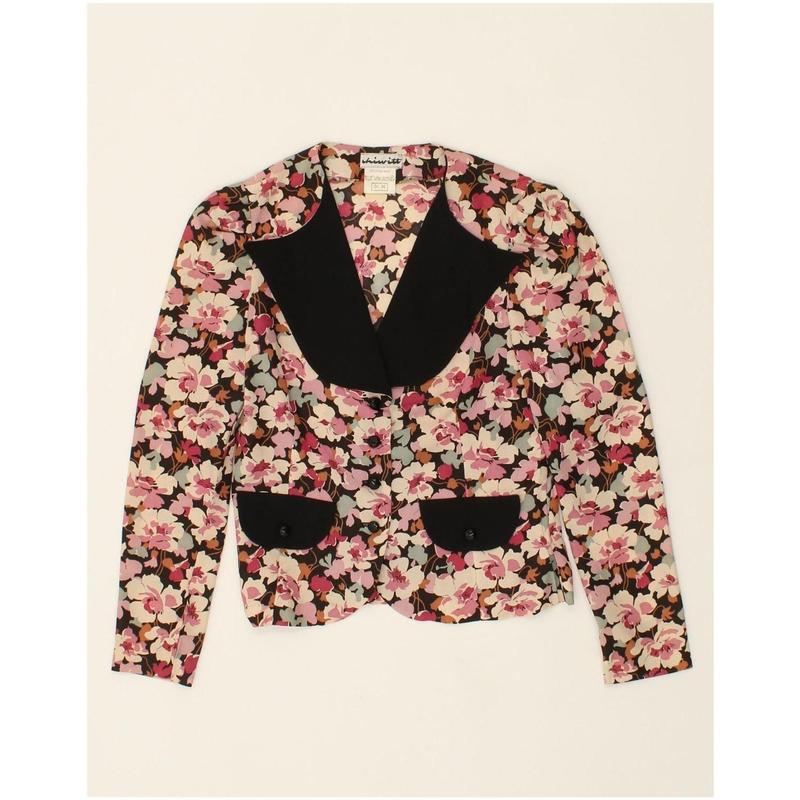 Pre-Owned VINTAGE Womens 4 Button Blazer Jacket IT 36 XS Pink Floral Triacetate 1