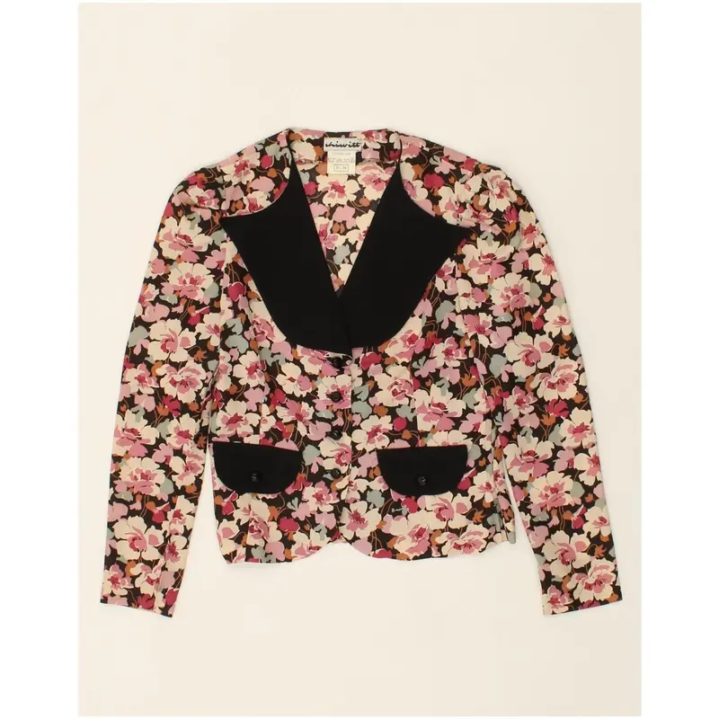 Pre-Owned VINTAGE Womens 4 Button Blazer Jacket IT 36 XS Pink Floral Triacetate 1