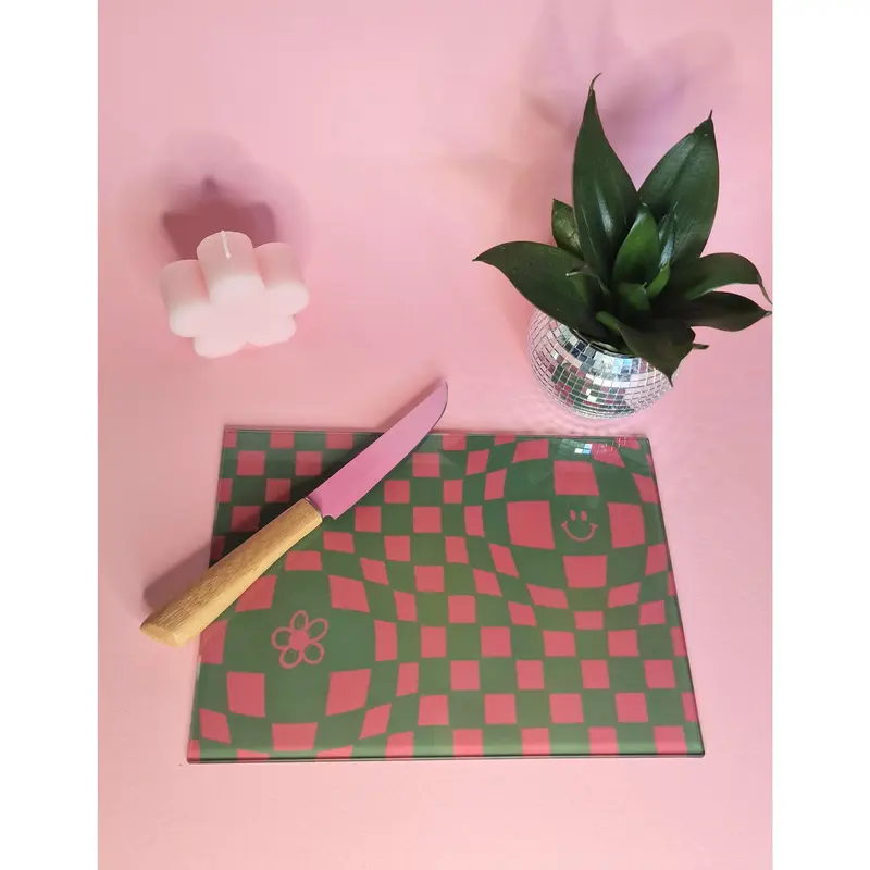 Pink & Green Funky Checkered Chopping Board 2
