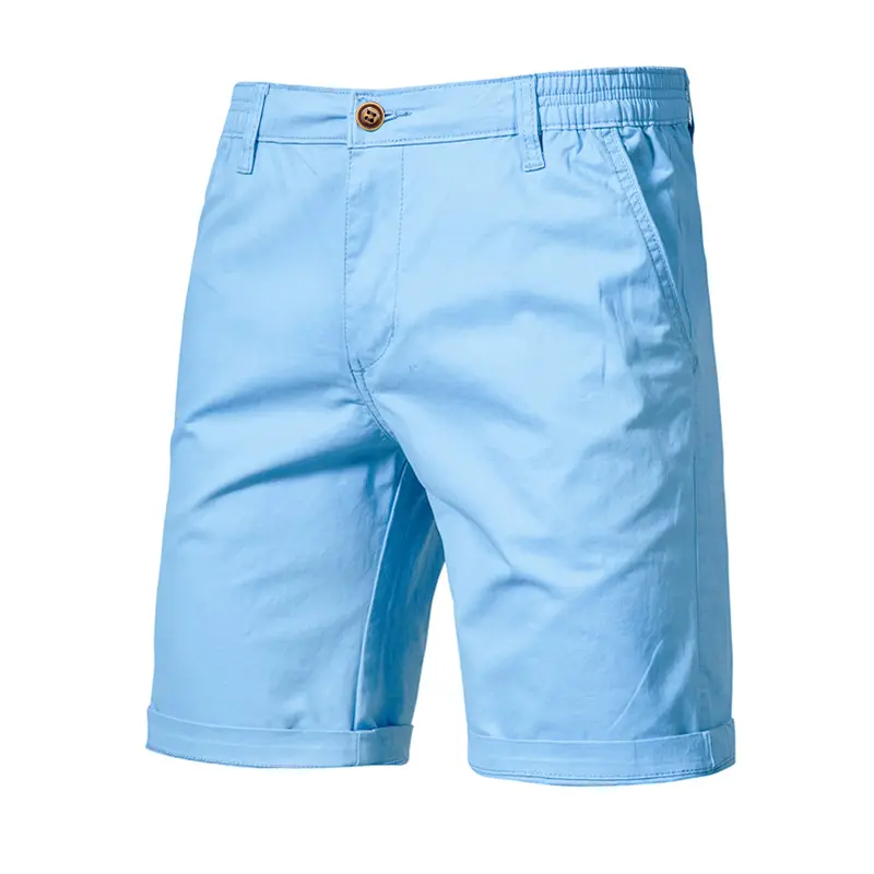 Fashion Mens 100% Cotton Business Casual Shorts Summer New Social Elastic Waist Cargo Shorts Bermuda Beach Gym Shorts Men Menswear Pocket 7