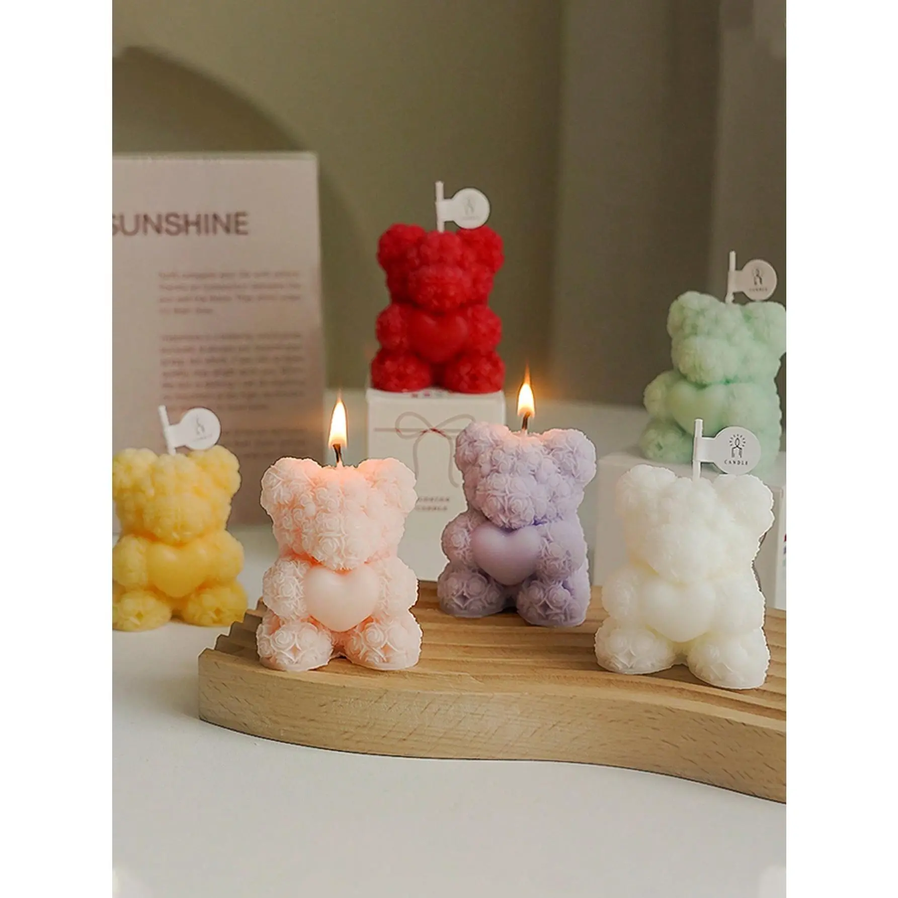1pc Rose Flower & Teddy Bear Scented Candle Gift Set With Heart Shape Design, Suitable For Confession, Birthday, Home Decor, Party, Dining Table, Holiday Gift, Gift Box, Dinner, Festival Celebration, Mood Lighting