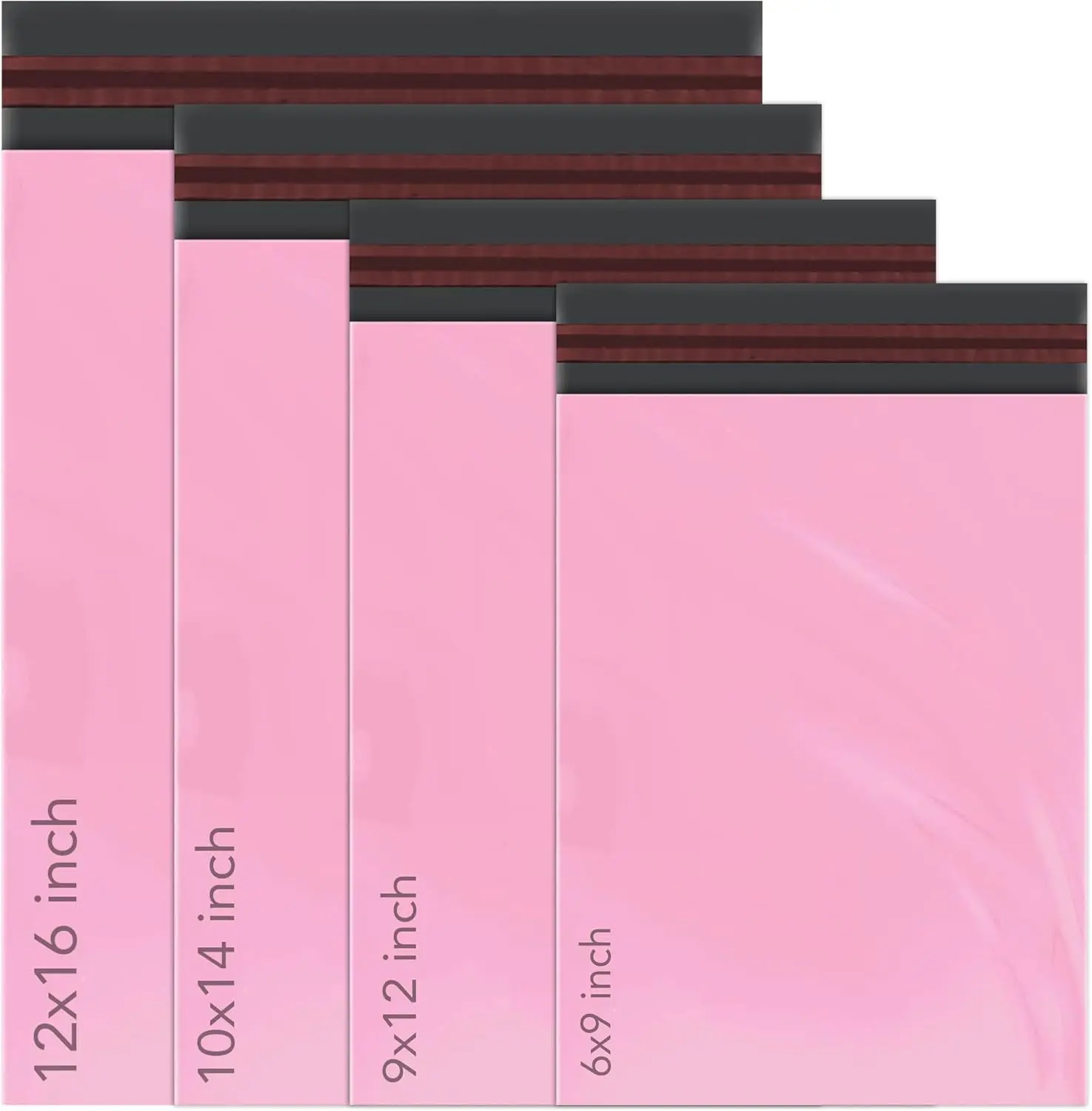 100 Mixed Size Pink Mailing Bags, Self Seal 4 Size Strong Waterproof Poly Plastic Envelopes for Parcels, Packaging, Small, Medium, Large Mail, Shipping Delivery Bags