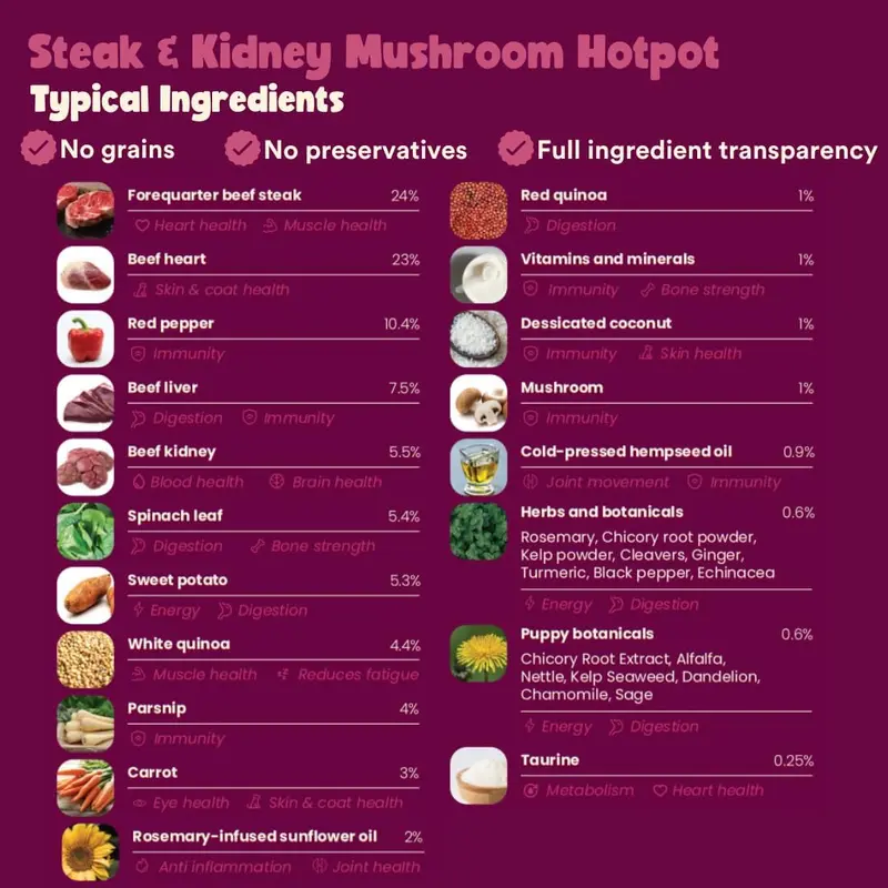 4x Steak & Kidney Mushroom Hotpot Adult Dog Food | Grain Free | Years Complete Nutritional Fresh Wet Dog Food |  Hypoallergenic 3
