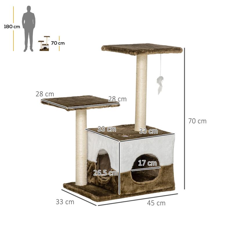 Cat Tree Tower Kitten House Scratching Posts with Condo Perch Interactive Mouse Toy, 45 x 33 x 70 cm, Brown 2