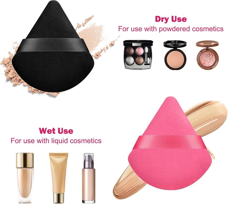 HEYMKGO Triangle Powder Puffs for Pressed Powder, 4 Pcs with Strap, Reusable Wet Dry Dual-use Face Make Up Cosmetics Cleansing Beauty Make-up Puff 1