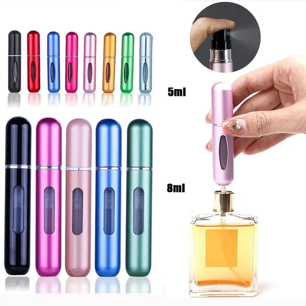 Portable Mini Aluminum Refillable Perfume Bottle Spray Empty Cosmetic Containers Atomizer, 5ml Capacity Tin Canister Organiser