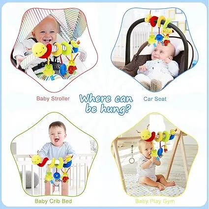 Spiral Pram Toys for Babies - Wrap Around Pushchair Stroller/Car Seat/Crib Sensory Toys for 0 3 6 9 12 Months Early Learning Play Bar Newborn Hanging Toy Infant Boys Girls Christmas Shower Gift 3