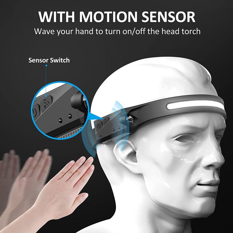 Goodyear LED Head Torch Rechargeable Headlamp COB Motion Sensor Waterproof Light 2