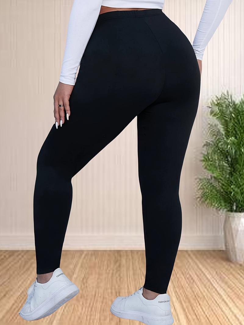 Product Introduction of Plus Size Slogan Print Skinny Leggings, Casual Every Day Stretchy Leggings, Women's Plus Size Clothing 4