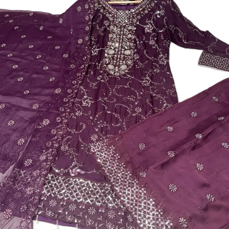 4 Colours RIHANNA Shararah Kameez chiffon embroidered Pakistani design S-Xl suits