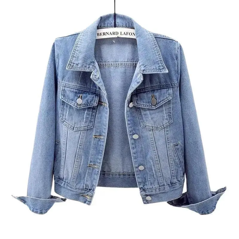 Women's Denim Jacket Spring Autumn Short Coat Jean Jackets Casual Tops Loose Long Sleeve Lady Overcoat Outerwear Jacket Womenswear Underwear Basic Minimalist Comfort Longsleeves Collar