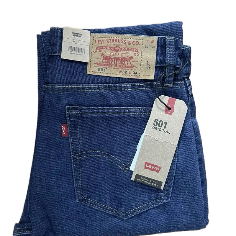 Levis 501 Men's Straight Fit Jeans Dark Blue Denim - Surplus Stock - Navy, Menswear Classic Pants