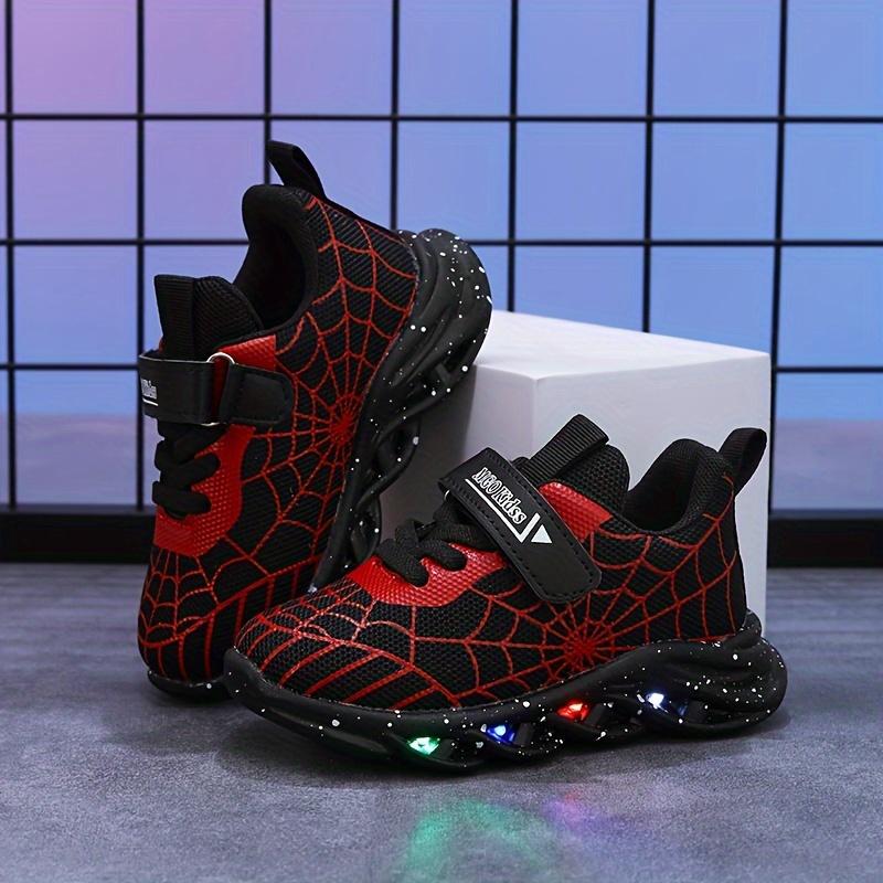 MGO Kidss LED Light Up Sneakers for Boys and Girls, Casual Sports Shoes with Luminous Spider Web Design, Mesh Upper and Fabric Inner, PVC Sole, Round Toe, Low Top, Spring/Fall and All-Season Wear, for Ages 1-6 4