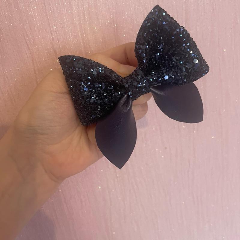 TWO Glitter and Leatherette hair bows 0