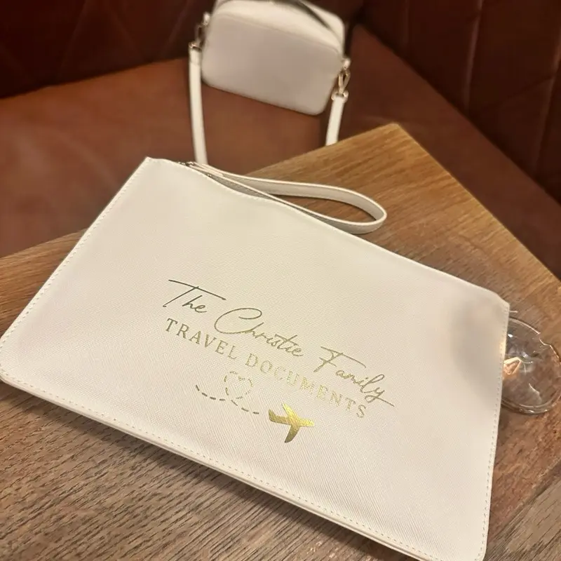 Personalised Document Clutch Bag - Fits 6 Passports and A4/A5 Documents - Gold Zip - Various Colours