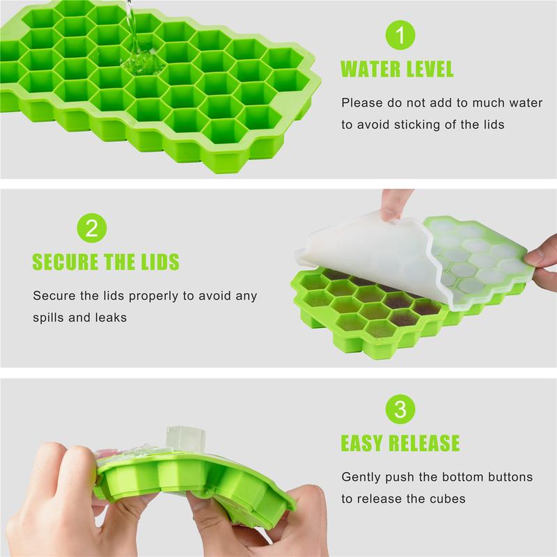 HOMESSENTIALS Silicone Ice Cube Trays with Lids Pack of 2 - Easy Release, Food-Grade, Spill-Proof, Odourless, Stackable & Dishwasher Safe Kitchen Utensils icecubetray 5
