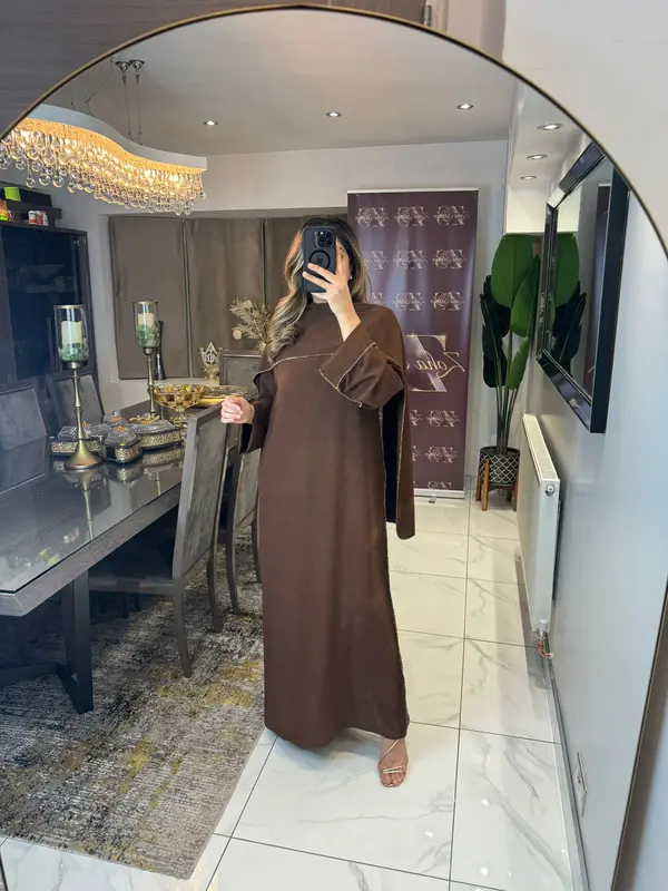 Women's Ladies New Gold edge Trim Scarf Maxi Abaya Dress Modest 8