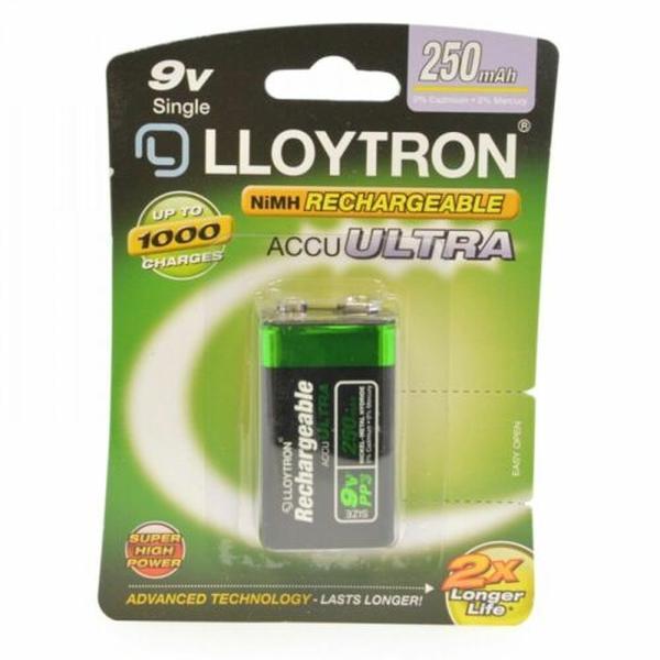 LLOYTRON 9V PP3 250 mAh NiMH RECHARGEABLE Battery 2X LONGER 1000 CHARGES Accessories Batteries Card Electronic Smartphone Plug Phone 1