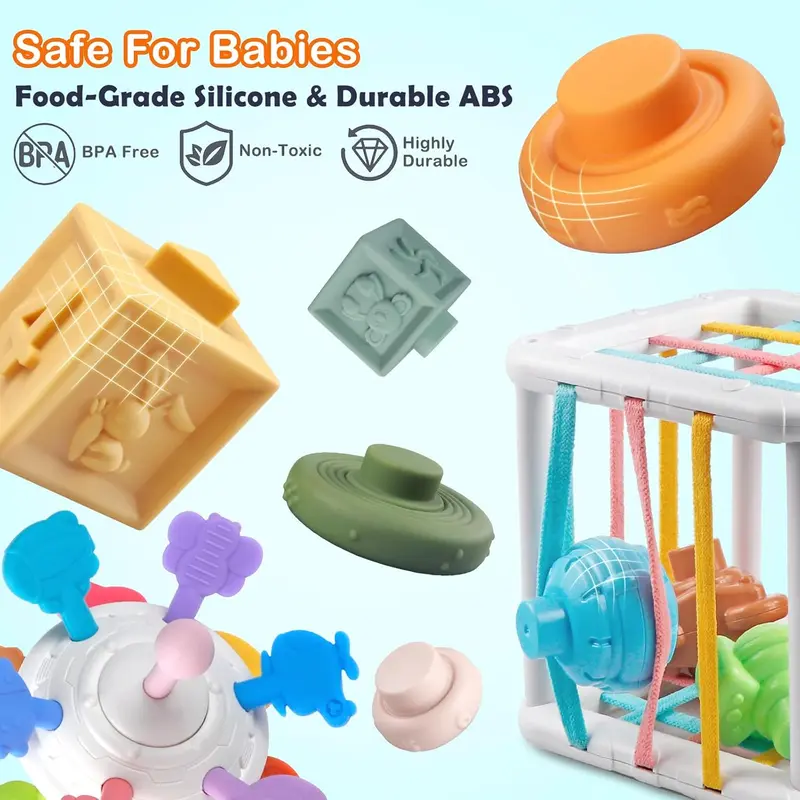 Baby Toys, Montessori Toys for Babies | Food-Grade Silicone - Sensory - Stacking - Shape Sorter - Blocks Cube - Developmental Toys 6