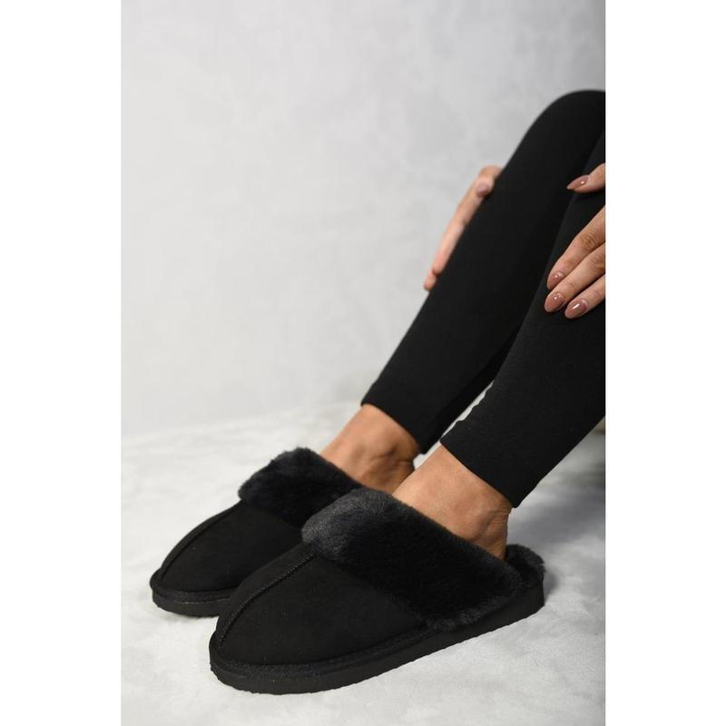 iKrush Fuzzy Faux Fur Lined Slip-on Slippers i38078  Mules Sliders Slip On Fur Lined Low Heel Regular Length Regular Fit 1