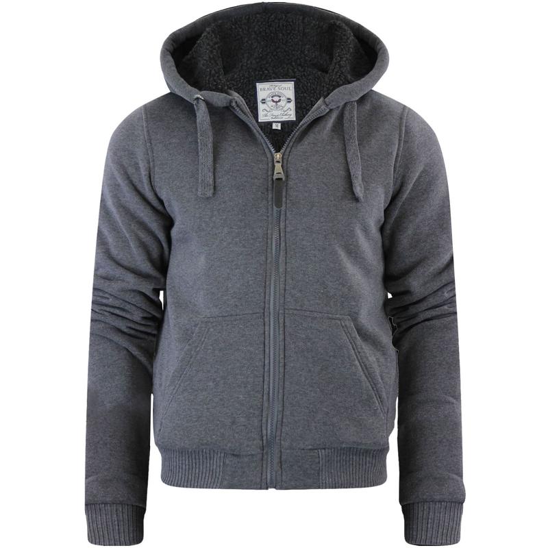 Mens Brave Soul Fur Lined Zip Up Hoodie Sherpa Borg Sweatshirt Winter Jacket New Menswear Pocket 2