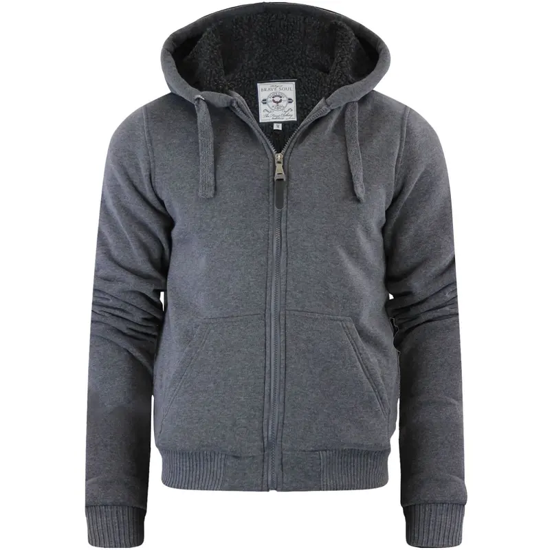 Mens Brave Soul Fur Lined Zip Up Hoodie Sherpa Borg Sweatshirt Winter Jacket New Menswear Pocket 2