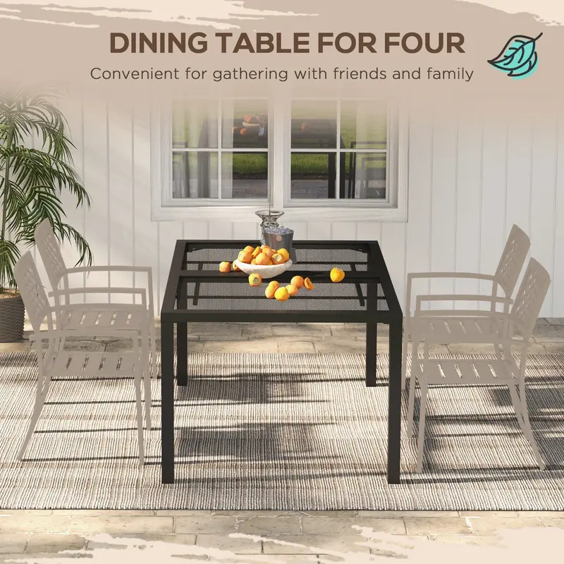 Outsunny Four-Seater Steel Garden Table, with Wired Top - Grey 4