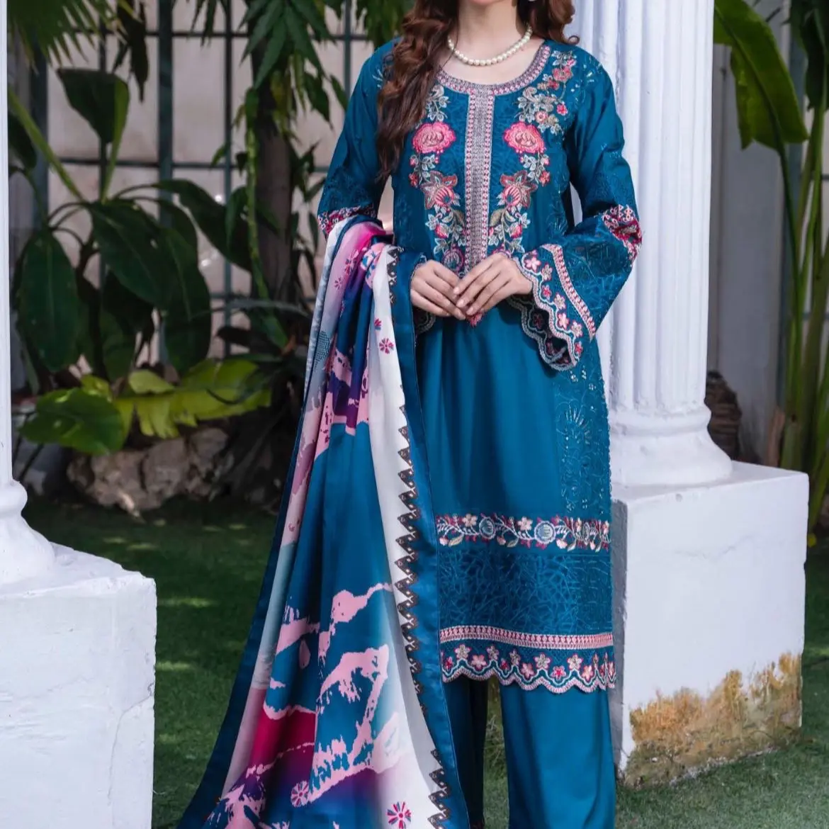 Mahi D2 043 Ladies Pakistani Readymade Dhanak Shalwar Kameez Suit with Printed Pashmina Shawl - Salwar & Kameez for Women - Womenswear Comfortable