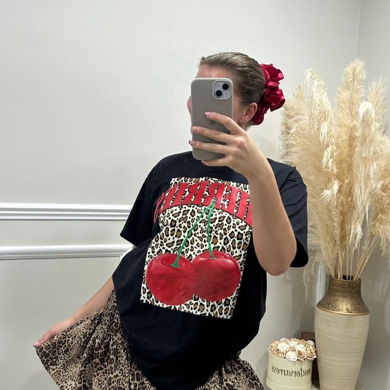 Leopard cherry oversized top  Womenswear Comfortable 6