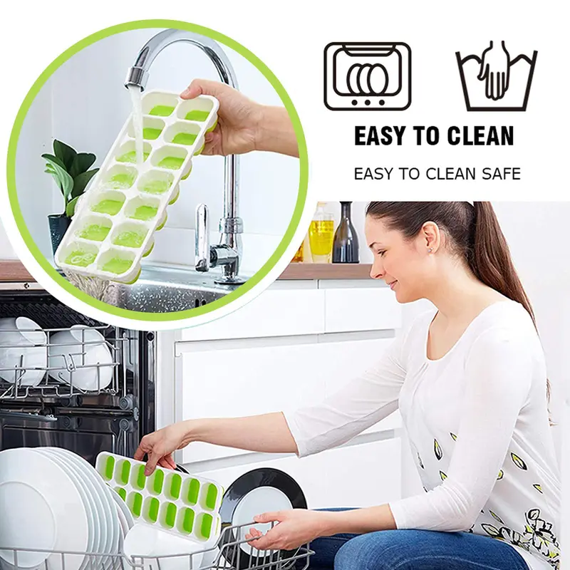 Silicone Ice Cube Trays Stackable Easy-Release Free Cocktail Freezer 4 Pack Ice Cube Tray with Lid Easy to Clean Ice Cube Moulds Save Freezer Space Reusable Ice Trays BPA Free Flexible Silicone Ice Cube Trays Removable Cubes for  Drinks  Kitchen Set 7