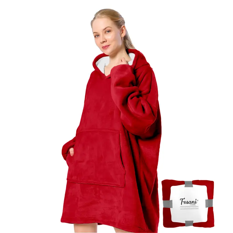 FOSANI Oversized Hooded Fleece Sherpa Blanket For Men, Women, Teenagers and Kids alike - One Size Fits All 0
