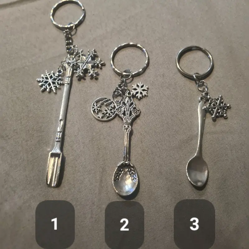 Silver Spoon Keyrings with Snowflake Charms 1