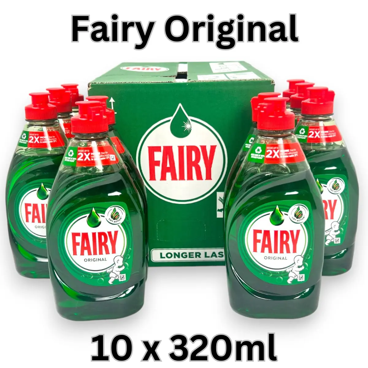 [10 in pack] Fairy Original washing up liquid 10 x 320ml. Household Cleaning Bottles Kitchen Pack