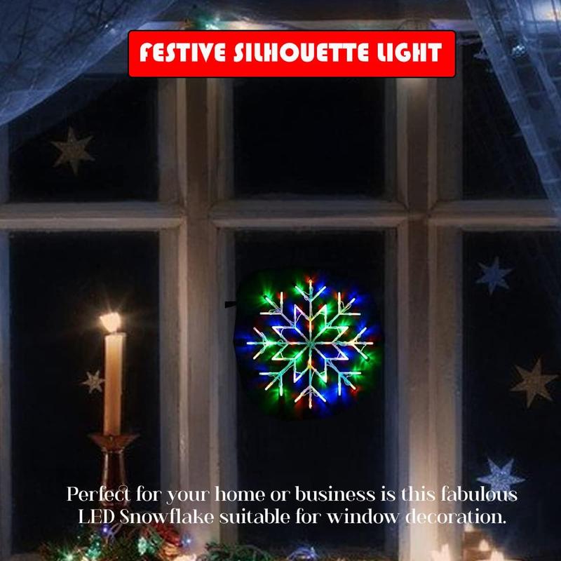 Almineez Christmas 50 LED Snowflake Light Flashing Silhouette Home Window Xmas Festive Decoration Flashing Lights - New Year Light Up Party (Multi Coloured) 2