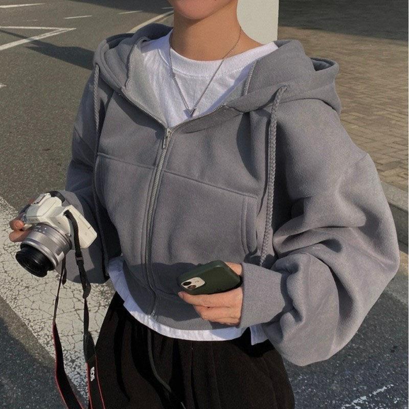 Product Introduction of Fashion Zipper Hood Sweatshirt Women Autumn Long Sleeve Crop Tops Casual Y2K Hoodies Streetwear Harajuku Female Jackets Coats 10