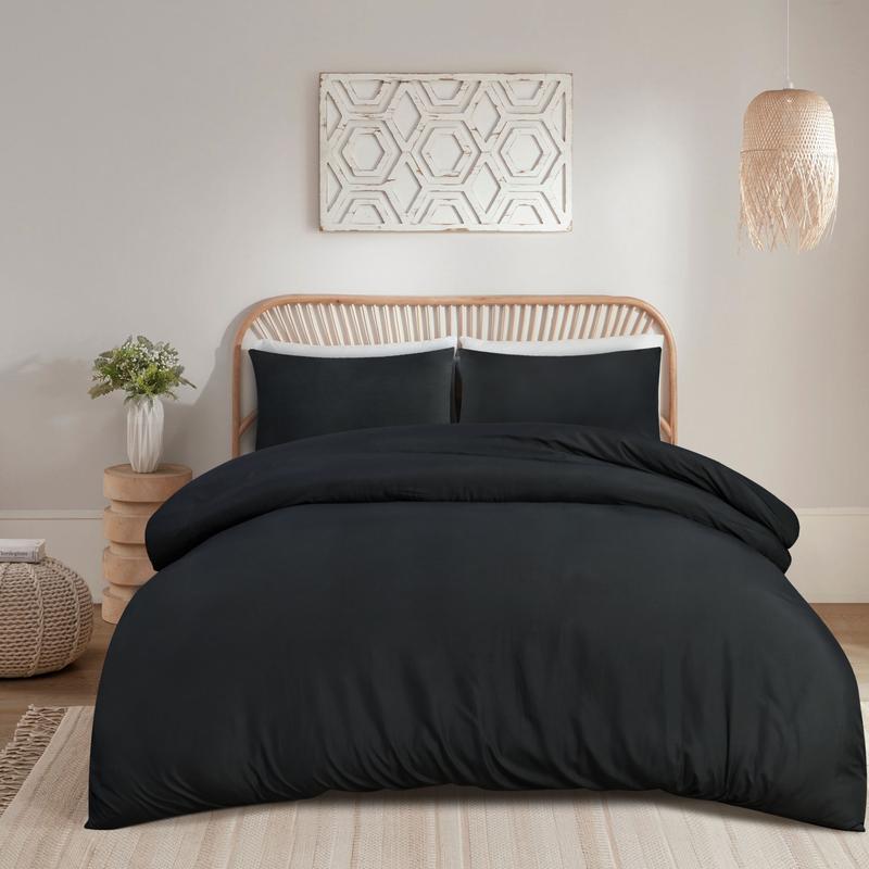Qatan Plain Duvet Quilt Cover with Pillow Case - Bedding Set Single Double King Size 4