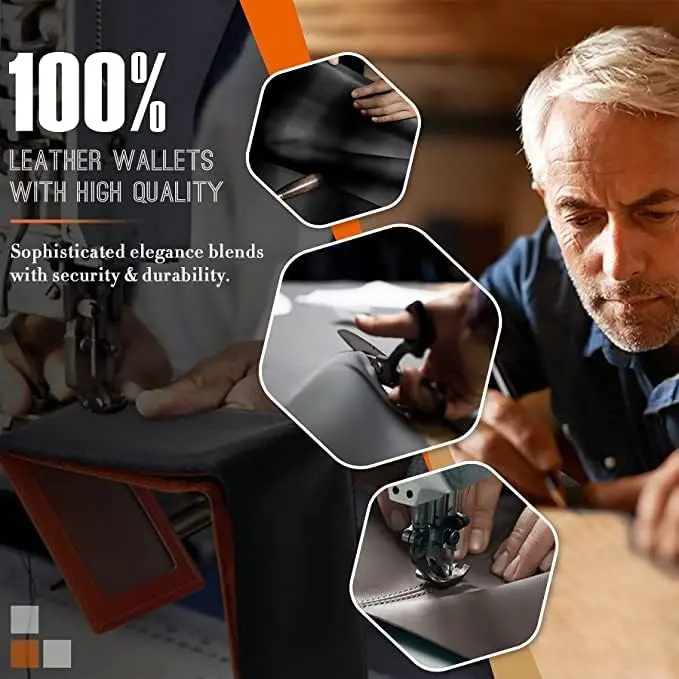 Wallets Slim Genuine Leather RFID Blocking Wallet with 11 Card Holder, 2 banknote compartments, Coin Pocket, Minimalist Wallets for Men UK with Gift Box - Black and Orange 6