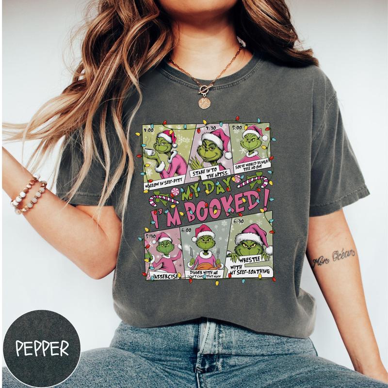 Teemonkey1990  Grinch Christmas Shirt Whimsical My Day Is Booked Sweatshirt Festive Sweater Unisex Retro Xmas Tee Funny Grinch Gift Gildan Heavy Cotton 2