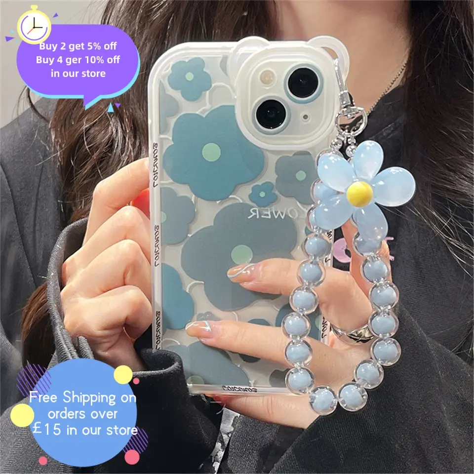 「Bubble Phone Case」Korea Plating Flower Beaded Bracelet Cute Bear Ears Phone Case