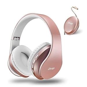 ZIHNIC Bluetooth Headphones Over-Ear, Foldable Wireless and Wired Stereo Headset with Travel case - Rose Gold budget earbuds