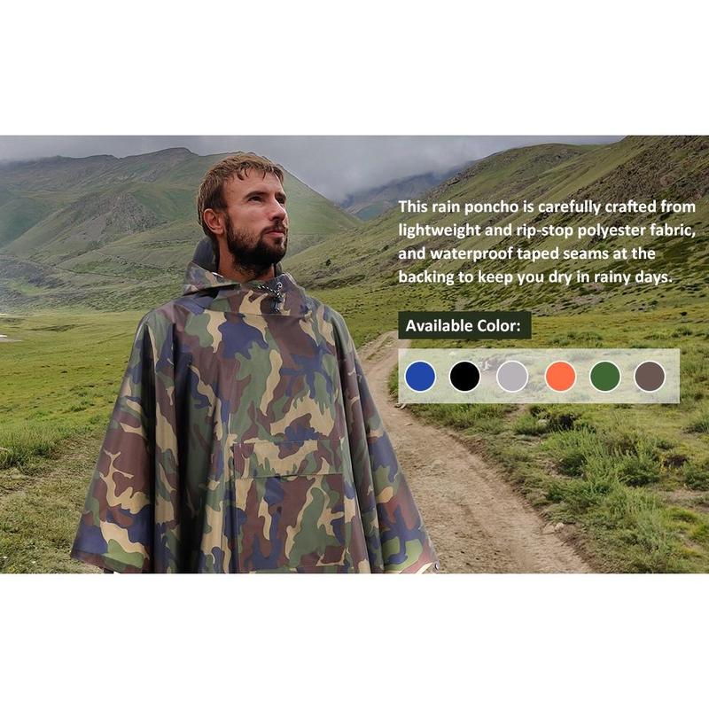 TOMSHOO Rain Poncho, Raincoat, Waterproof Camping Tent, Tarpaulin, 3-in-1 Multifunctional rain Cover for Hunting, Camping, Hiking and Cycling 7