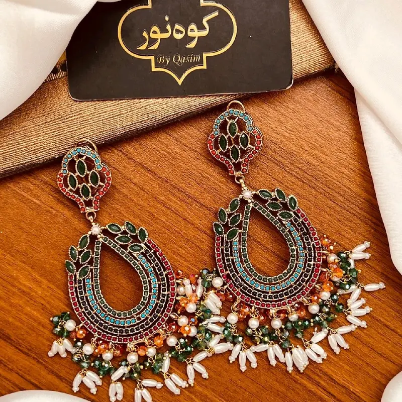 Pakistani Original Gold Plated Noratan Lightweight Big Earrings..... 1